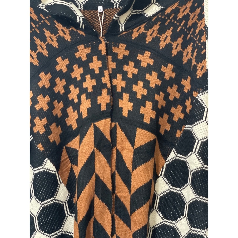 Geometric Aztec Casual Knit Cardigan Brown Black White Snap Front Size Small - Picture 3 of 9